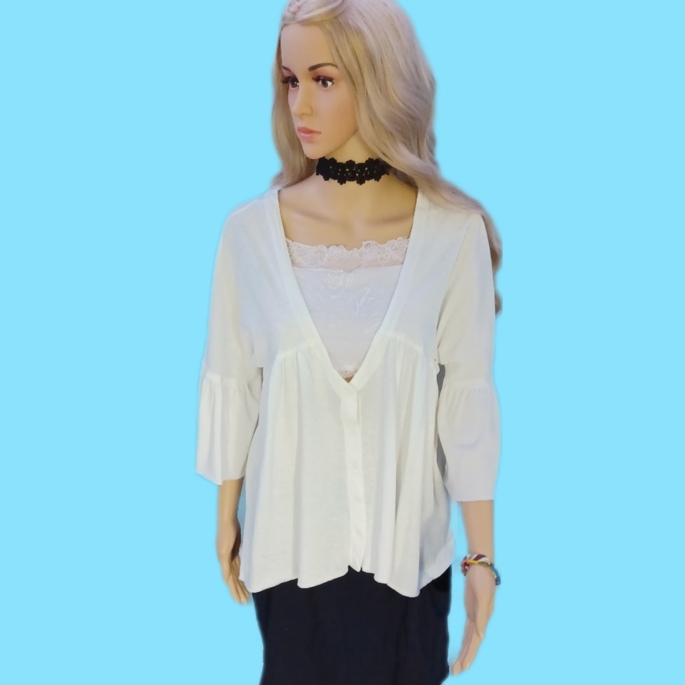 Free people oversized M button down bell sleeve top